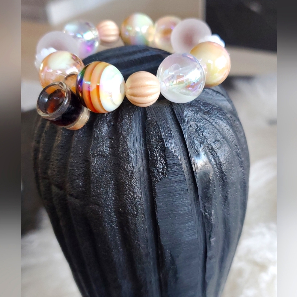 **Gifted* Large beads, bracelet handmade with clear coffee☕️mug acrylic charm